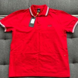 Hugo Boss vintage tipped collar red polo. Size L/M.